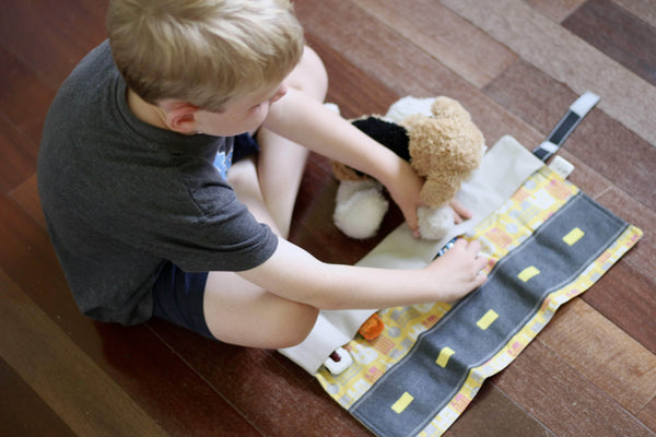 Pretend Play Sets - Boy playing with Toy Car Mat - Mouse Loves Pig